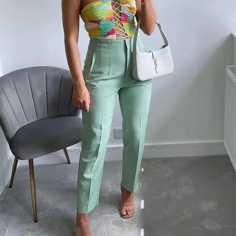 TRAF Mode Kantoorkleding Hoge taille broek voor dames Formele broek Kantooroutfits Kokerbroek Zwart Roze Witte damesbroek