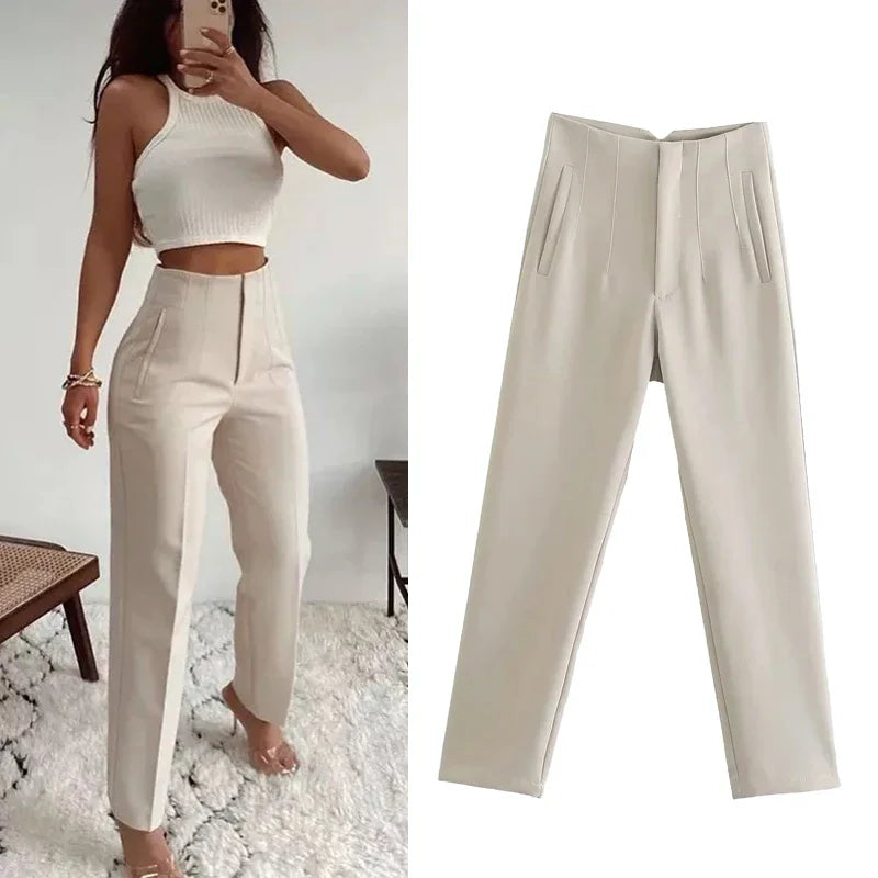 TRAF Mode Kantoorkleding Hoge taille broek voor dames Formele broek Kantooroutfits Kokerbroek Zwart Roze Witte damesbroek