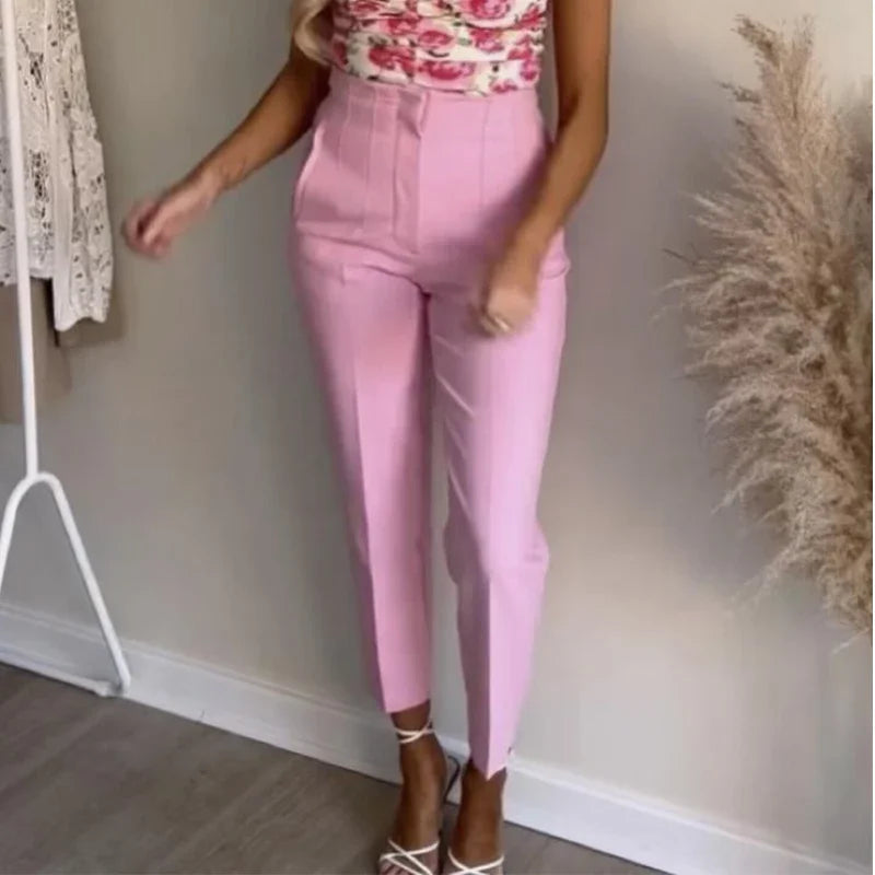 TRAF Mode Kantoorkleding Hoge taille broek voor dames Formele broek Kantooroutfits Kokerbroek Zwart Roze Witte damesbroek
